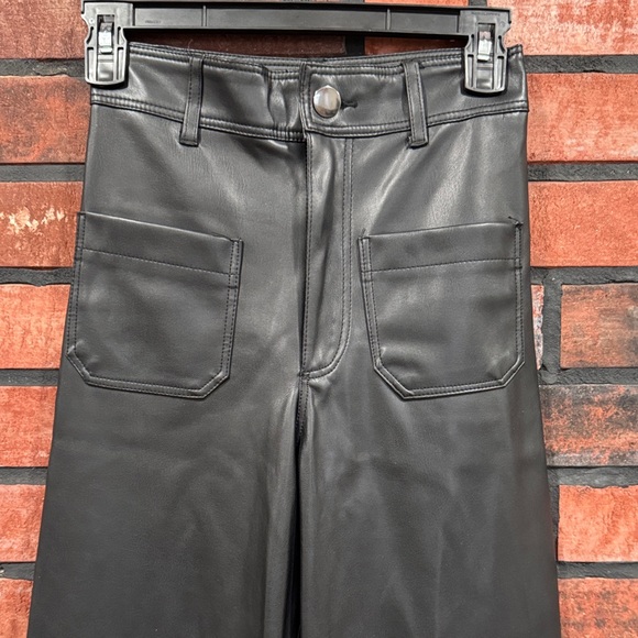 Zara Black Faux Leather Wide-Leg Pants - Picture 3 of 7